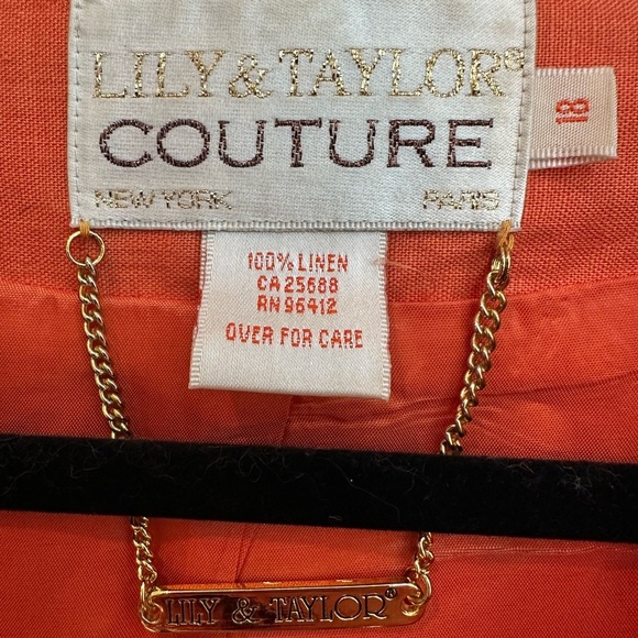 Lily & Taylor Couture 100% Linen Tangerine Orange Blazer Women’s Size 18 EUC! - Picture 11 of 14